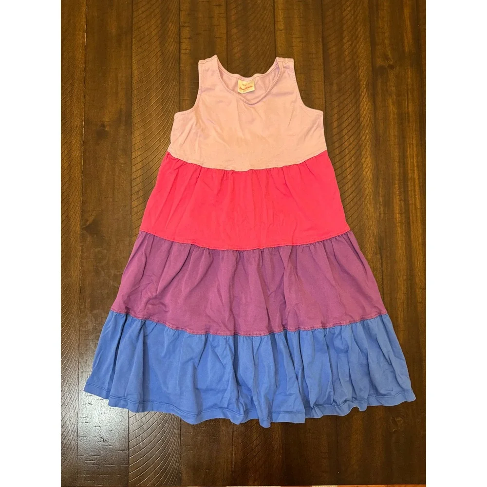 Hanna Andersson Girl Size 8 Colorblock‎ Tiered Dress Pink Purple Blue Sleeveless